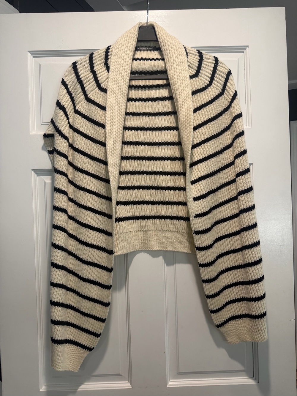 Striped Cream and Black Shawl Collar Women's Sweater